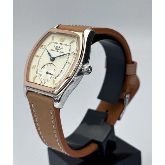 (SOLD!!) 34mm • 1996 Seiko Laurel Tonneau 4S28-5010 (LJAK600) Silver 925 w/ 18K Gold Bezel Manual Winding